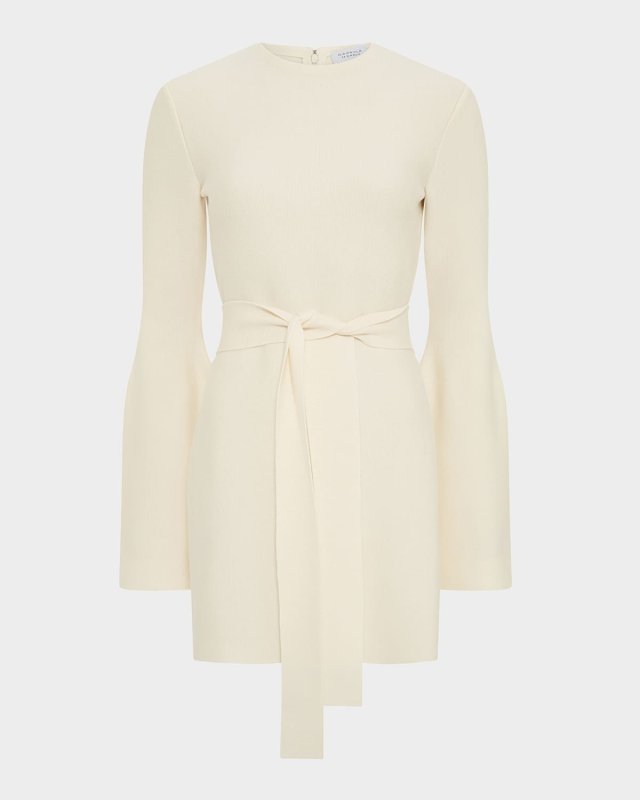 Tenas Flare-Sleeve Belted Wool-Cashmere Mini Sweater Dress